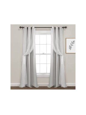 Cottage Polka Dot Sheer Window Curtain Panel Set of 2-38" x 84" Light Gray